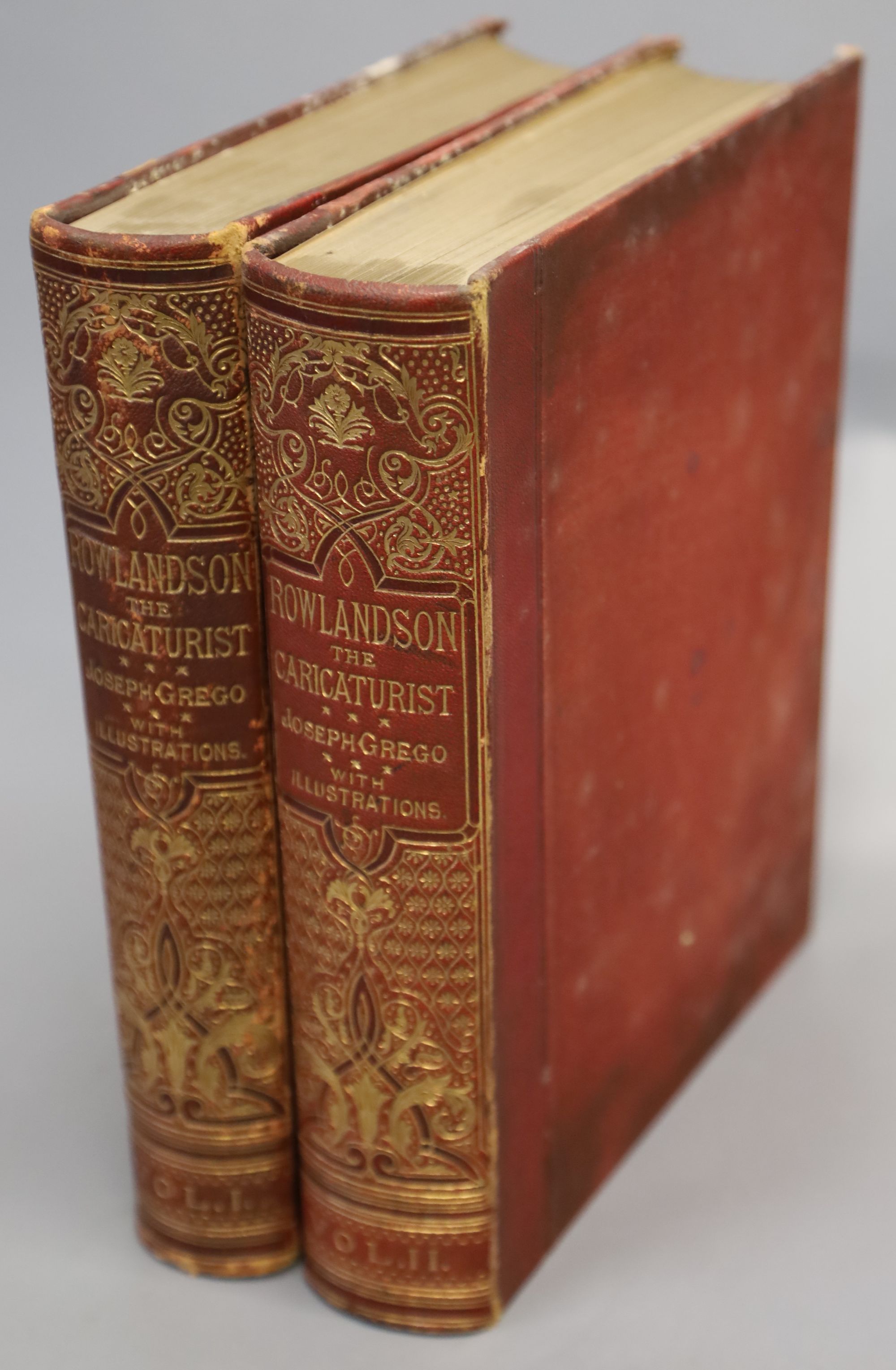 Grego, Joseph - Rowlandson the Caricaturist, 2 vols, qto, quarter red morocco, Chatto and Windus, London 1880